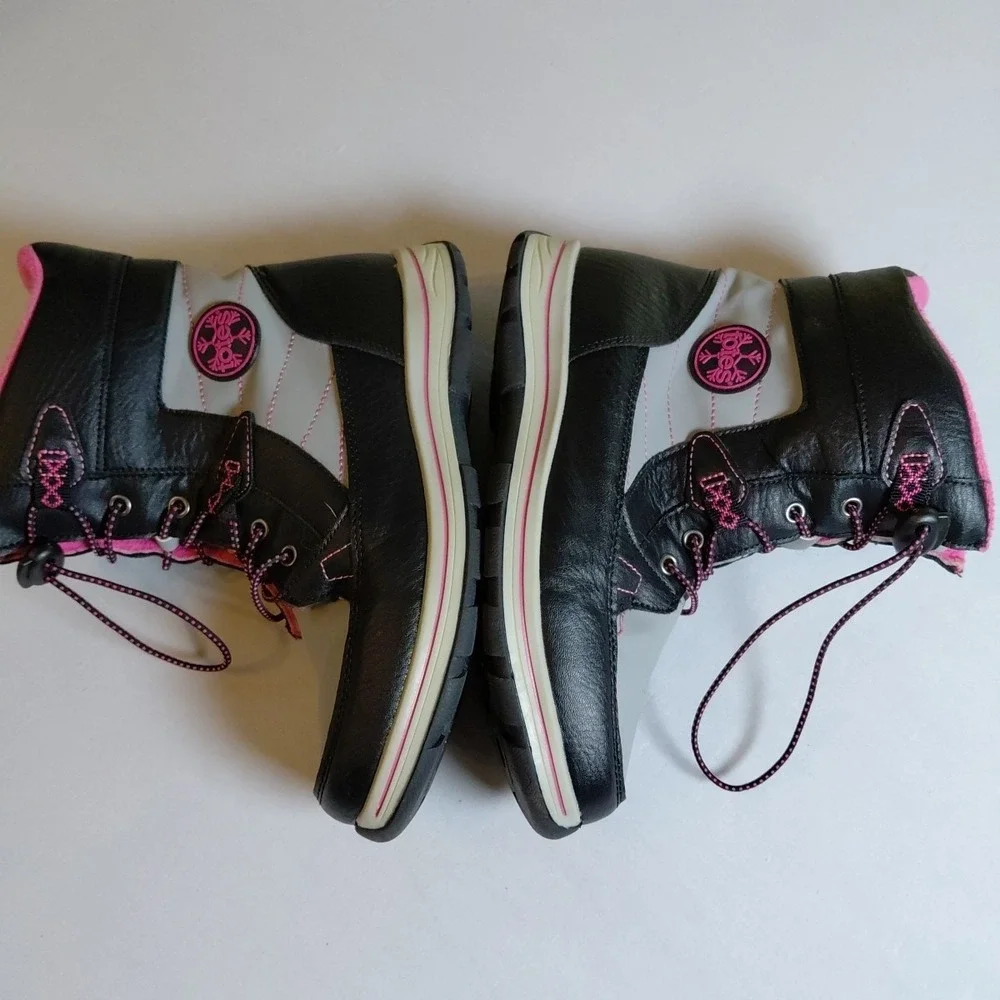 Totes Beaver Winter Snow Boots Girls Size 4 Black Pink Waterproof Lined EXC COND